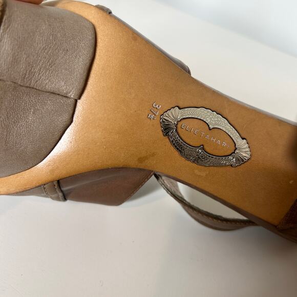 ELIE TAHARI High Heels Womens Size 37.5 Neutral Leather Snakeskin Baddie MobWife - Picture 9 of 10